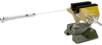 Wire strung between pin vise and open table vise